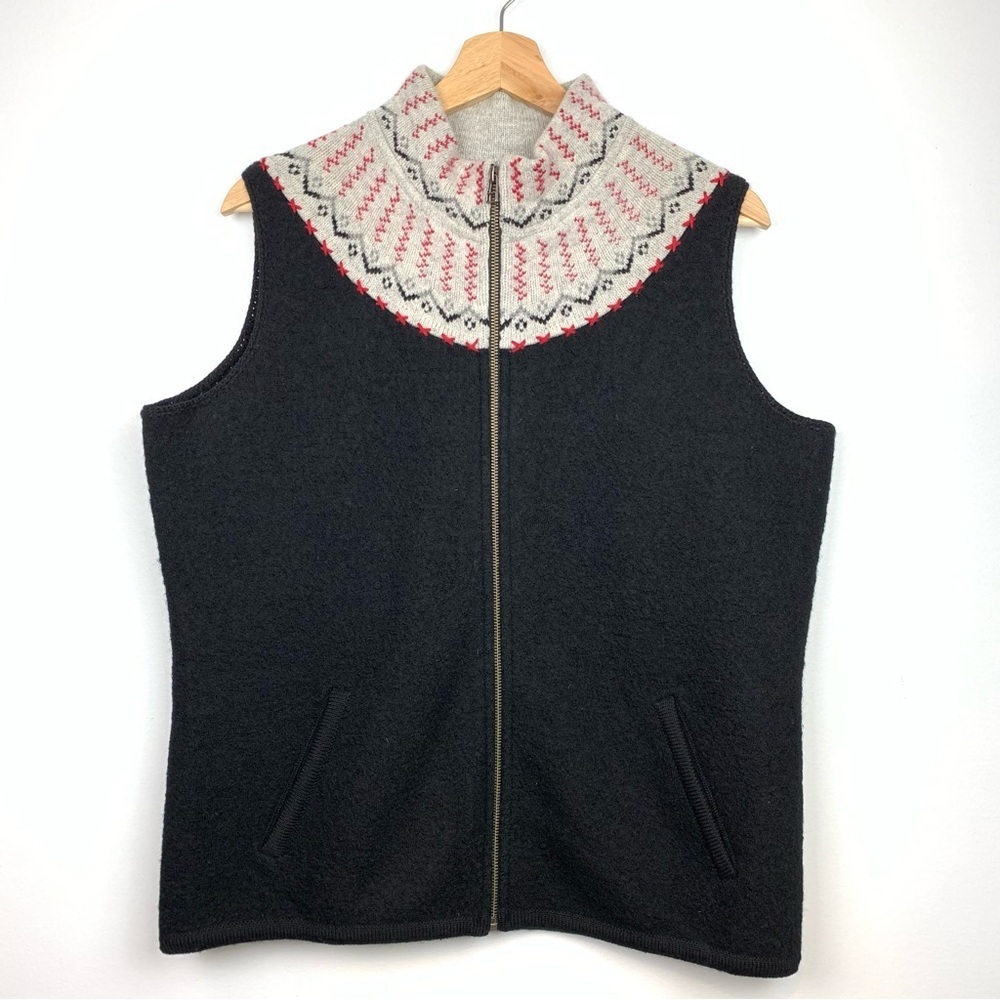 Woolrich Wool Vest Winter Christmas Fair Isle Sz Large Black Gray Lambswool Wool